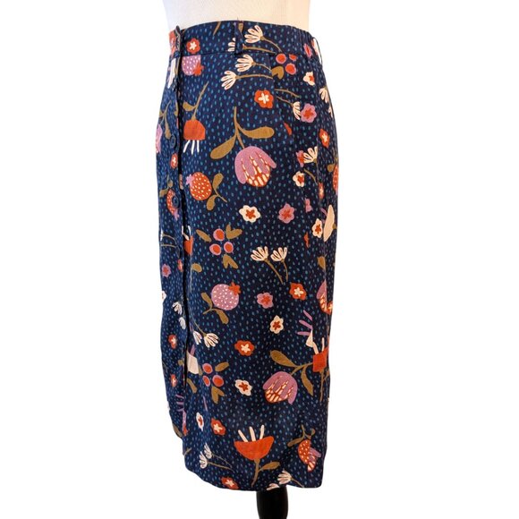 Modcloth x Princess Highway Womens Sz 8 Blue Floral Berry Buttons Pockets Skirt - Picture 3 of 10